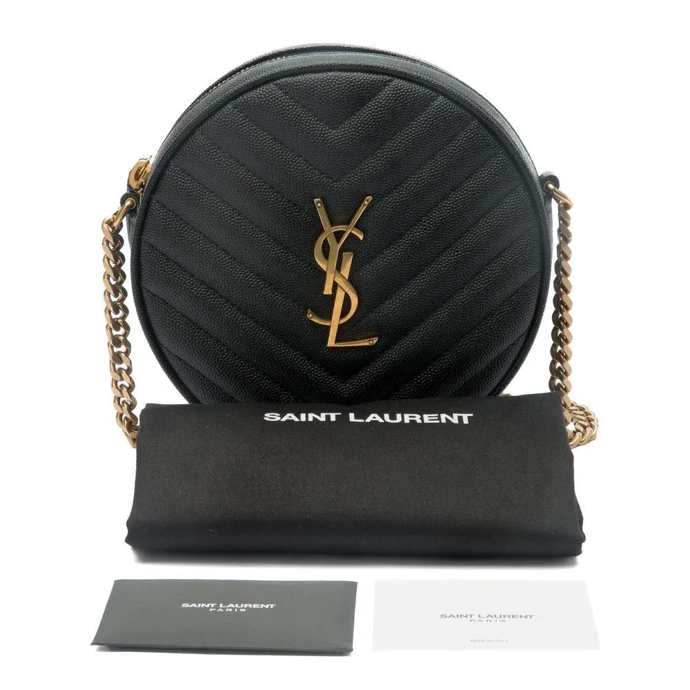 YSL Black Chevron Quilted Leather Vinyle Round Camera Shoulder Bag