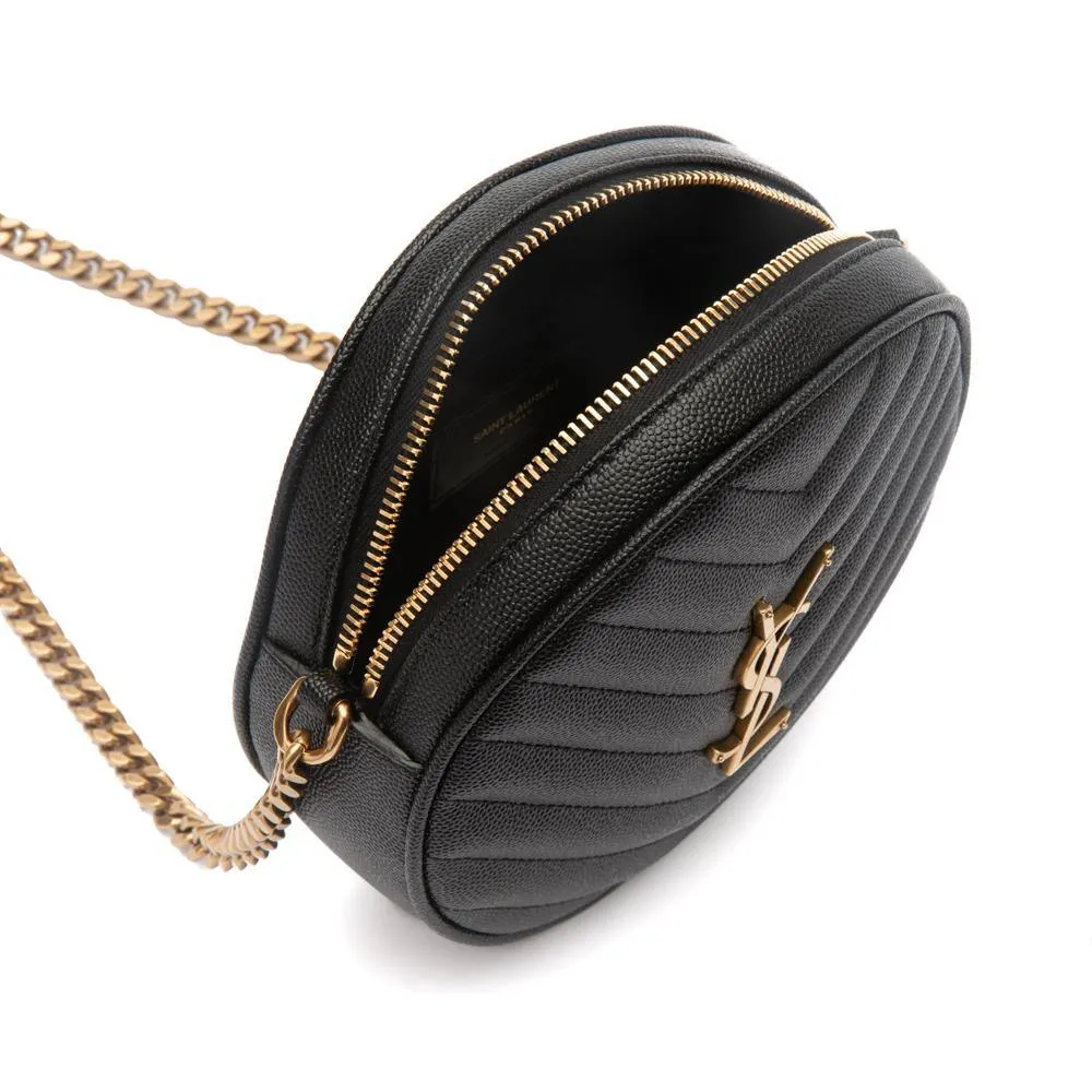 YSL Black Chevron Quilted Leather Vinyle Round Camera Shoulder Bag