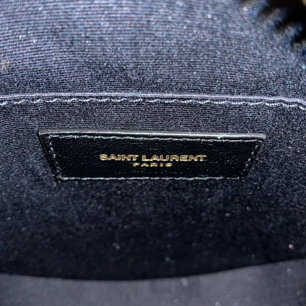 YSL Black Chevron Quilted Leather Vinyle Round Camera Shoulder Bag