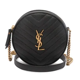 YSL Black Chevron Quilted Leather Vinyle Round Camera Shoulder Bag